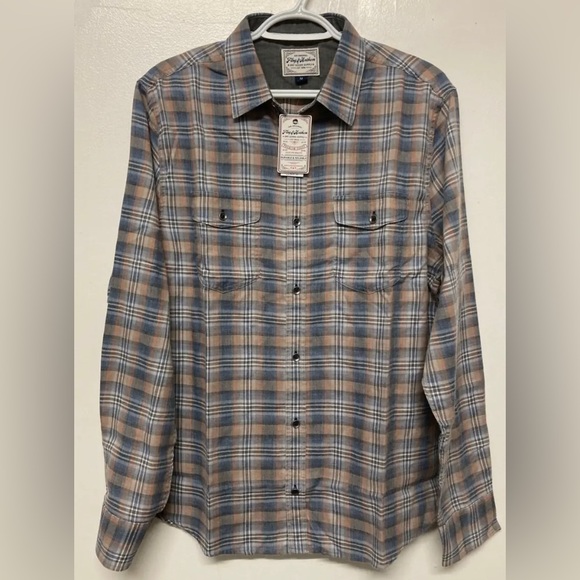 Flag & Anthem Other - Flag&Anthem Mens Plaid Shirt Button Up Burnout Medium Navy Coral Lightweight NWT
